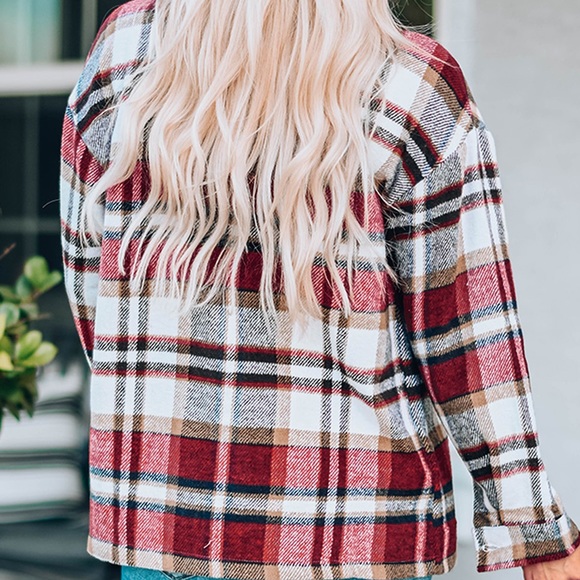 PLAID BUTTON FRONT SHIRT JACKET BREAST POCKET - Picture 3 of 3